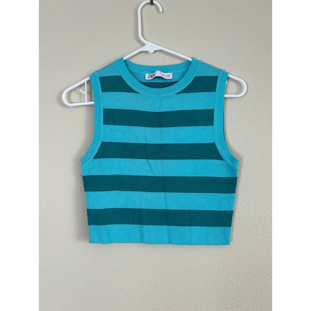 NWOT Zara Striped Crew Lightweight Knit Cropped Sleeveless Sweater Y2K L Large